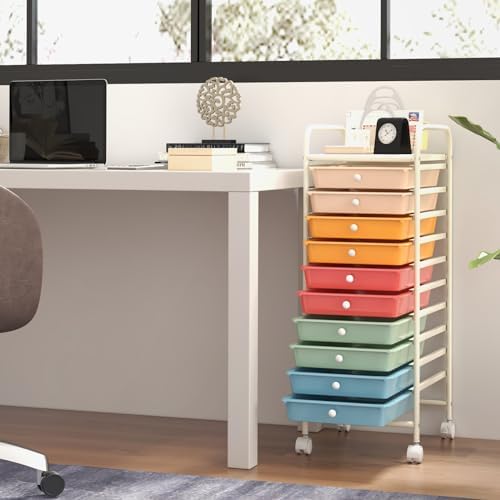 MEDIMALL 10 Drawers Rolling Storage Cart, Multipurpose Craft Storage Cart with Wheels, Mobile Tools Scrapbook Paper Organizer Cart for Office School Home Use - Image 2