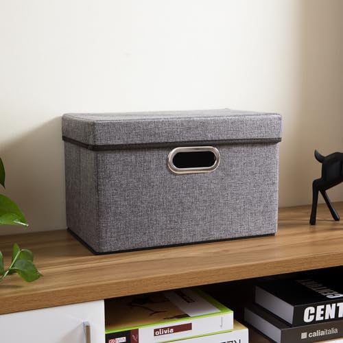 PRANDOM Foldable Storage Boxes with Lids [1-Pack] Linen Fabric Collapsible Storage Bins Organizer Containers Baskets Cube with Cover for Home Bedroom Closet Office Nursery (14.9x9.8x9.8) - Image 4