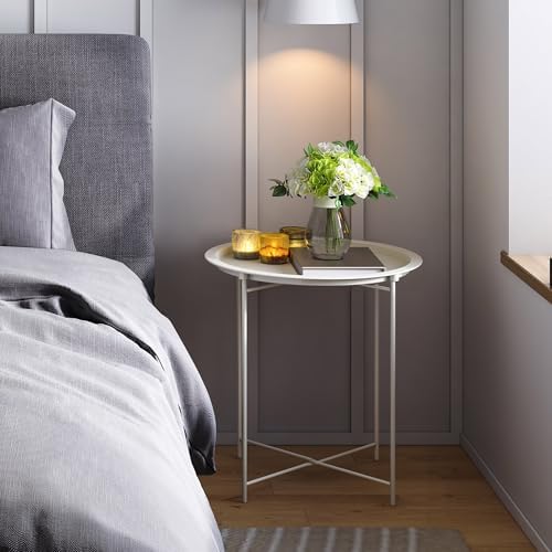 End Table Set of 2, Outdoor Side Table, Small Patio Round Folding Metal Side Tables for Outdoor,Living Room,Bedroom Balcony and Office, 2 PCS - Image 2