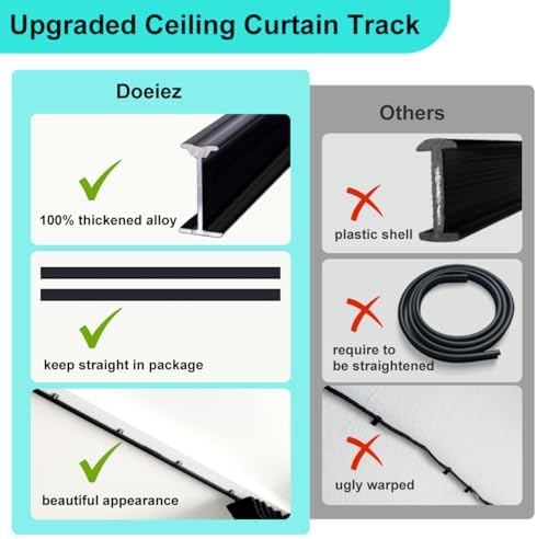Room Divider Blackout Curtains Flexible Sliding Tracks Sets Ceiling Mounted Rod Window Curtain Privacy Separation for Bedroom Living Rooms,1 Panel Black Drape and Black Track Set-W216xH108 in - Image 4