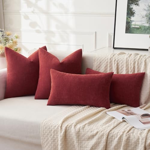 MIULEE Wine Red Chenille Couch Throw Pillow Covers, 18x18 - Image 5