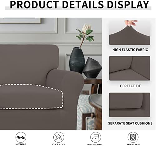Easy-Going 2 Pieces Microfiber Stretch Chair Slipcover – Spandex Soft Fitted Sofa Couch Cover Washable Furniture Protector with Elastic Bottom Kids Pet Taupe - Image 4