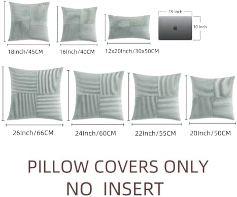 Fancy Homi 2 Packs Grey Blue Samll Decorative Throw Pillow Covers 14x14 Inch with for Couch Bed Sofa, Rustic Farmhouse Boho Home Decor, Soft Corss Patchwork Corduroy Square Cushion Case 35x35 cm - Image 6