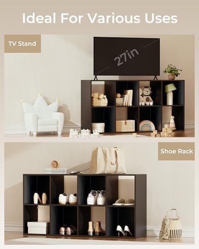 GTPLAYER 8-Cube Storage Organizer Shelf – Fits 11" Bins, 2×4 Design, Vertical or Horizontal Use, Partial Back Panels, for Living Room, Media Console, Hallway, Black - Image 4