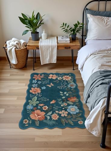 Lahome Floral Washable Entryway Rug, 2X3 Soft Kitchen Rugs Non-Slip Blue - Image 3
