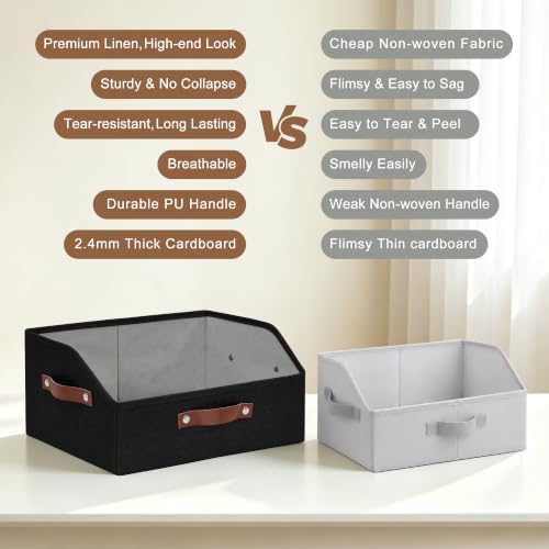Bagnizer Closet Organizers and Storage, Linen Trapezoid Storage Bins with Handles, Collapsible Shelf Organizer for Blanket, Towel, Clothes, Hats, Purse (Black) - Image 2