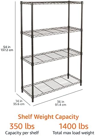 Amazon Basics 4-Shelf Adjustable Heavy Duty Steel Wire Rack Storage Shelving, Sturdy Garage Shelving, 350 lbs Capacity Per Shelf, Easy No-Tool Assembly, 36" x 14" x 54", Black - Image 3