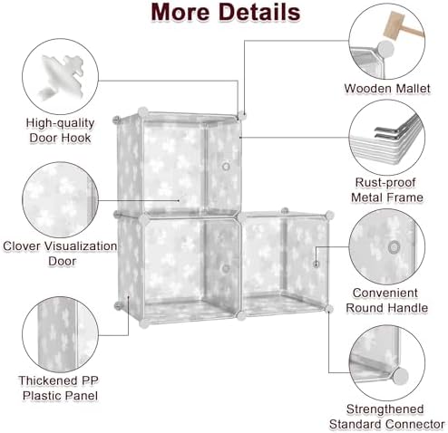 C&AHOME Clover Embossed Storage Organizer with Doors 3-Cube Shelf White - Image 7