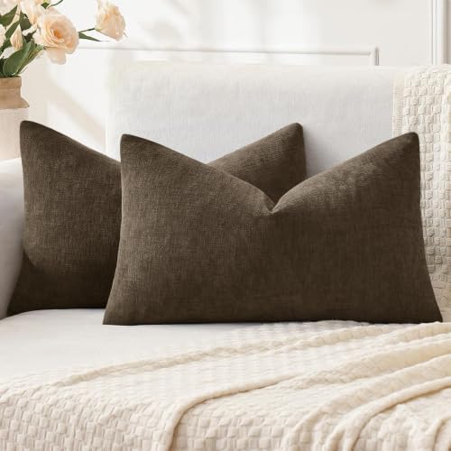MIULEE Chocolate Brown Chenille Couch Lumbar Throw Pillow Covers, 12x20 by MIULEE