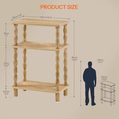 HOOBRO Narrow Side Table, Skinny End Table with Storage, Solid Wood Legs, 3-Tier Bedside Table Nightstand for Small Space, Living Room, Bedroom, Sofa Couch, Natural NL462BZ01 - Image 3