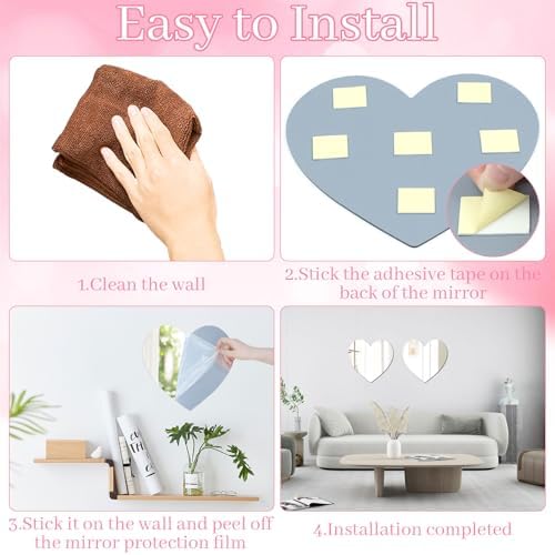 9.44 x 8.46″x 1Pcs Heart Shaped Acrylic Wall Mirror Tile for Wall - Image 5
