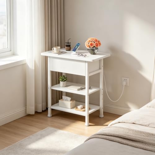 WLIVE 3-Tier End Table with Charging Station Flip Top Narrow Nightstand - Image 4