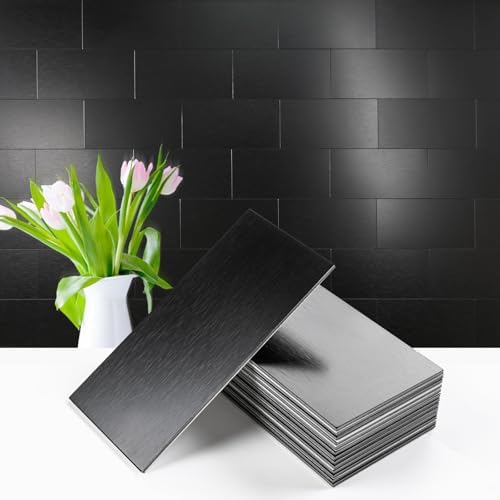 Vamos Tile 100-Piece Peel and Stick Backsplash Seamless Tile,3''x6'' Brushed Black Metal Subway Tile,Stick on Backsplash for Kitchen/Bathroom/Laundry Room by VamosTile