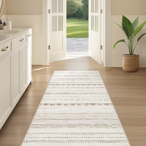 Nakagishi Runner Rug Kitchen Washable Rugs: 3x8 Non-Slip Boho Soft Modern Stain Resistant Indoor Floor Neutral Farmhouse Throw Carpet for Hallway Bathroom Laundry Room Entryway Bedroom- Brown - Image 5