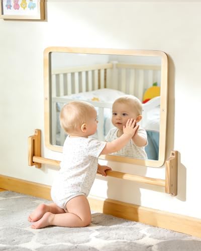 Montessori Mirror with Bar – Adjustable Baby Pull Up Bar, Anti-Rotation Design & Acrylic Safety Baby Mirror for Wall – Tummy Time, Pull to Stand Toys for Infant Toddler Nursery - Image 2