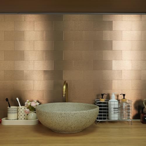 Vamos Tile 100-Piece Peel and Stick Backsplash Seamless Tile,3''x6'' Brushed Rose Gold Metal Subway Tile,Stick on Backsplash for Kitchen/Bathroom/Laundry Room - Image 6