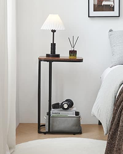 KJGKK C Shaped End Table, 27 Inches High Small Side Table for Sofa and Bed, Couch Table Slides Under, Tall Tv Tray Table for Living Room, Bedroom, Metal Frame, Rustic Brown & Black - Image 5