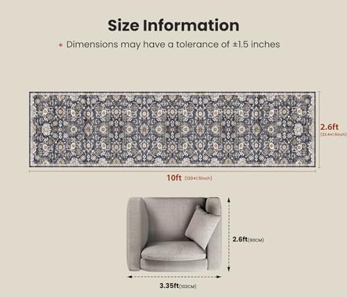 AMADA HOMEFURNISHING 2'6"x10' Washable Area Rug, Low-Profile Entryway Rug with Non-Slip Backing & Durable Edge Binding, Vintage Rug Pattern, Small Rugs for Entryway, Kitchen & Living Room - Image 2