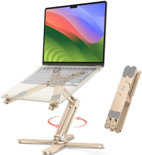 OMOTON LA10 360° Rotating Laptop Stand Riser Foldable for Desk, Gold by OMOTON
