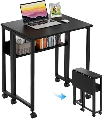 GreenForest Folding Desk with Wheels, 24.8" Rolling Table for Small Spaces by GreenForest
