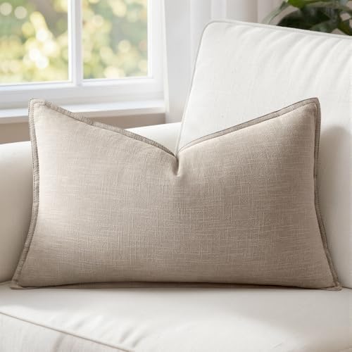 MIULEE Decorative Linen Lumbar Pillow Cover 12x20 Inch Natural Linen by MIULEE