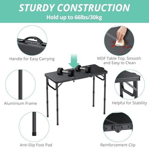 VINTEAM Tri-Folding Camping Table with 3 Adjustable Heights, Lightweight Portable Outdoor Picnic BBQ Table, Black Aluminum Folding Grill Table for Camping, RV, Beach, Fishing & Backyard - Image 6