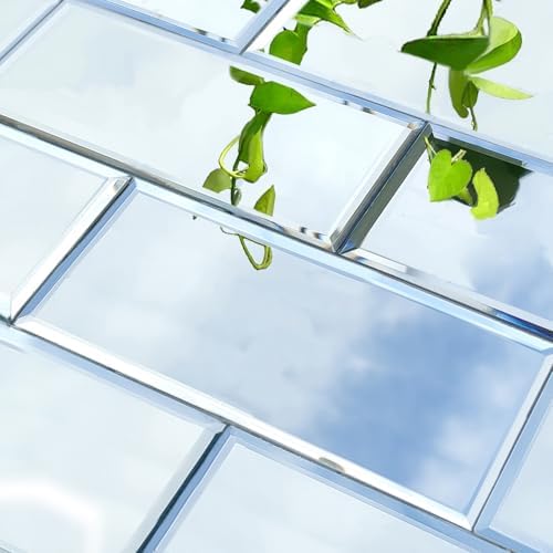 40 Pcs Peel and Stick Beveled Mirror Glass Tile.6x3 Inch Mirror Backsplash Tiles. Cute Mirror Strip Tile for Kitchen, Bathroom Wall. 40 Pcs by XIHACTY