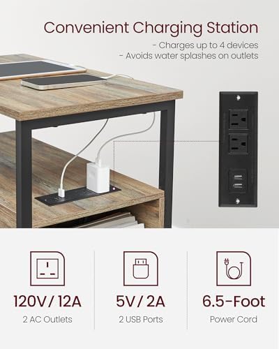 VASAGLE Side End Table with Charging Station, Slim Nightstand with Storage - Image 4