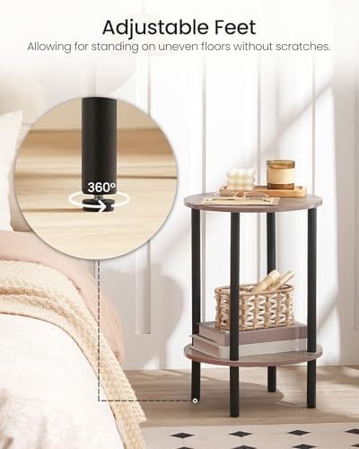 CHOEZON Round Side Table, 2-Tier End Table, Small Round Nightstand with Sturdy Metal Tube, Industrial Small Coffee Table, for Living Room, Bedroom, Greige and Black TBZ01BG - Image 6