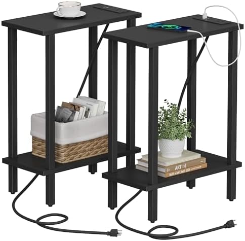 TUTOTAK Narrow Side Table Set of 2, Small End Table with Charging Station by ChoosetutotakFurnitureBuildYourCozyHome