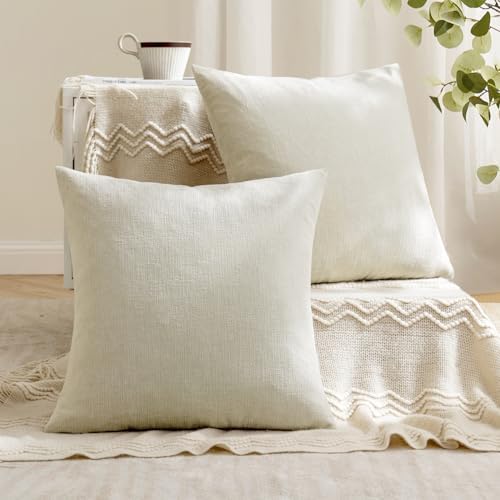 MIULEE Cream Chenille Couch Throw Pillow Covers, 18x18 - Image 4