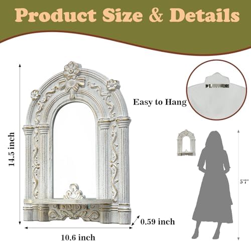 2 Set Vintage Candle Wall Sconce for Home Decor Living Room Bedroom Office Wood Antique Mirrored Victorian Mounted Candlestick Wall Holder Relief Hanging Decor -White 11.8in - Image 5