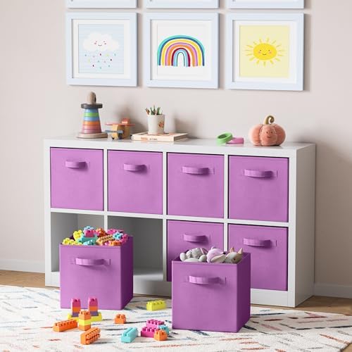 Storage Cubes Pack Of 8 - Standard Size Cube Storage Bin 10.5x10.5x11 With Dual Handles For Easy Carrying- Fabric Storage Bins Collapsible (Purple) - Image 5