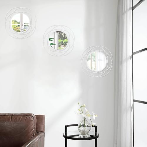 3 Pack Circle Mirror Wall Decorative Metal Wall Mirror, Art Small Round Wall Home Mirror, Decor Living Room Bedroom Bathroom Entryway 12" White - Image 4
