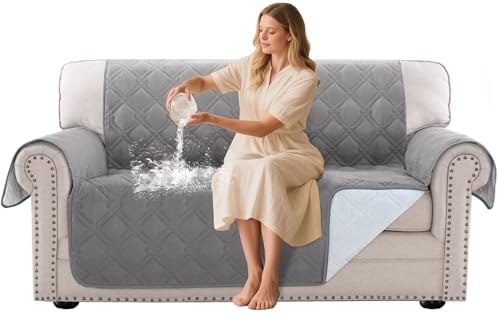 Turquoize 100% Waterproof Couch Cover Sofa Covers for 2 Cushion Couch Loveseat Covers Triple Non-Slip Washable Furniture Protector Cover for Pets, Kids, Dog (Loveseat 54", Light Gray) by Turquoize