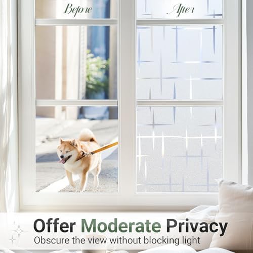 rabbitgoo Frosted Window Privacy Film, Cross Pattern, No Glue, 11.8"x157.4" - Image 4