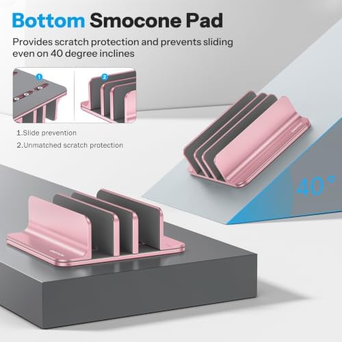 OMOTON 3-Slot Multiple Vertical Laptop Stand, Fits MacBook, Rosegold - Image 3