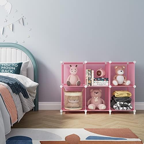 HOMIDEC 6-Cube Storage Shelf, Storage Bookcase Bookshelf with Metal Hammer, Storage Cubes Organizer Cabinet for Kids, Closet, Bedroom, Bathroom, (11.8x11.8x11.8 inch), Light Pink - Image 4