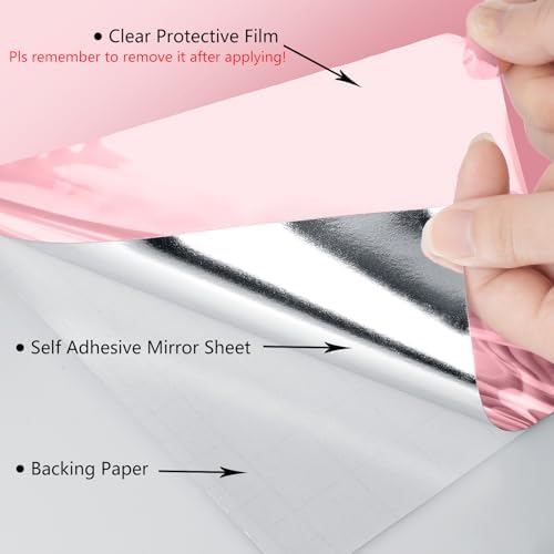 LaCheery 15.8"x80" Rose Gold Mirror Stickers Flexible Mirror Sheets Self Adhesive Mirrors Wall Sticker Reflective Film Contact Paper Peel and Stick Mirrors Wallpaper Roll for Crafts Cabinets Decor - Image 2