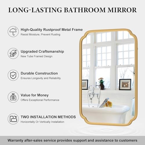Ferytange Gold Bathroom Vanity Mirror for Wall 24" x 36" Modern Rounded Rectangle Mirror with Metal Framed Mirrors for Over Sink Wall Decorative (Horizontal/Vertical) - Image 5