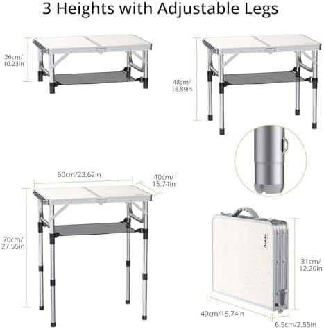 Anbte Folding Camping Table, 24"X 16" Adjustable Height Small Folding Table - Image 3