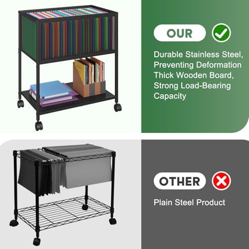 Sbanmao Rolling File Cart, Mobile File Cabinet with Wheels Hanging Files, Metal Hanging File Folder Cart File Organizer Fit Letter Size for Home Office, Black (Patent Pending) - Image 6