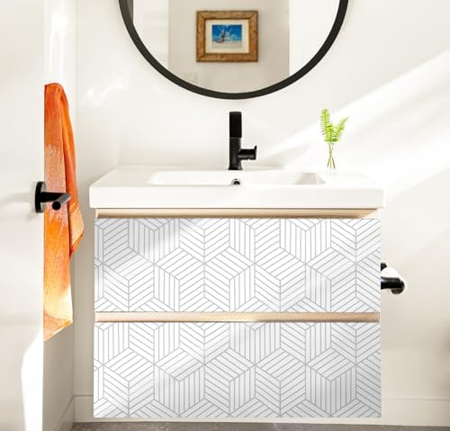 CiCiwind 17.7"x197" Peel and Stick Wallpaper White Silver Wallpaper Geometric Striped Hexagon Contact Paper Removable Self-Adhesive Wallpaper Textured Contact Paper for Bedroom Study Room Walls - Image 5