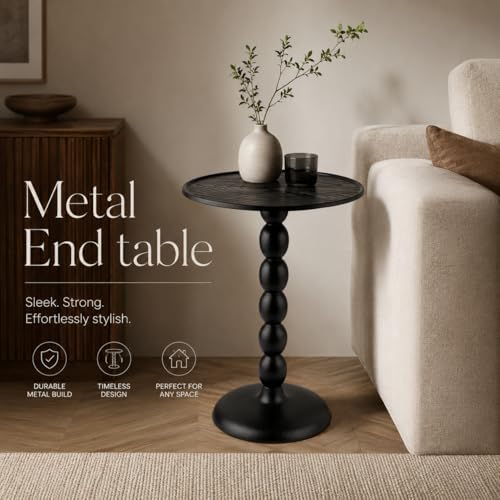 CLEENTABLE Round End Table, Farmhouse Side Table, Black, 21" H x 15" W - Image 3