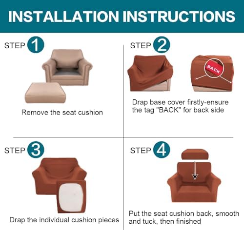 Turquoize 2 Piece Chair Covers Chair Slipcovers for Living Room Armchair Couch Cover Chair Sofa Cover with Individual Cushion Covers Furniture Cover for Chairs Feature Jacquard Fabric (Chair, Rust) - Image 6