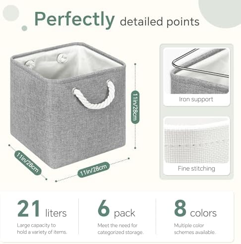 FinishingBo 11 inch Cube Storage Bin with Handles 6 Pack - Image 4