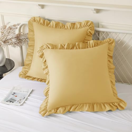 KKJIAF 2 Pack Ruffle Pillow Cases 26x26 Inches, Gold by KKJIAF