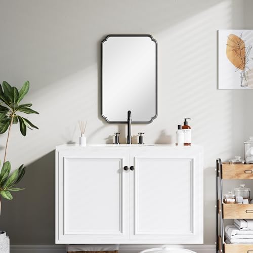 Ferytange 22x34 Inch Black Bathroom Mirror, Metal Framed Wall Mirror with Rounded Edges, Rustproof Horizontal Vertical Hanging for Vanity Over Sink - Image 2