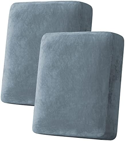 H.VERSAILTEX Velvet Stretch Couch Cushion Cover Plush Cushion Slipcover for Chair Loveseat Sofa Cushion Furniture Protector Seat Cushion Sofa Cover (2 Piece Medium Sofa Cushion Covers, Stone Blue) by HVERSAILTEX
