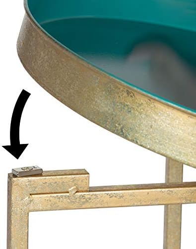 Kate and Laurel Celia Round Metal Foldable Tray Accent Table, Teal with Gold Base - Image 6